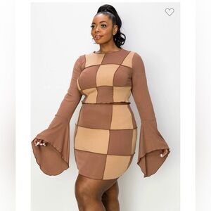 Fashion Nova Brown Patchwork Set